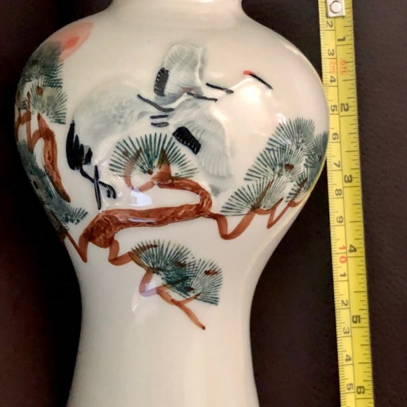 Japanese Pottery, Crane (Good Luck) and pine tree motif, poem & artist mark. - Picture 2 of 10